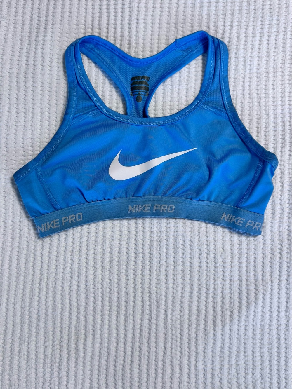 Nike Blue Racerback Pro Sports Bra with White Swoosh